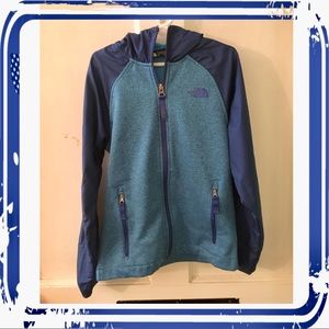 Boys’ North Face Jacket: Blue, Hood, sz 7/8 EUC